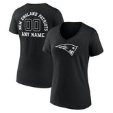 New England Patriots Women's Personalized Name & Number Monochrome V-Neck T-Shirt - Black - NFL