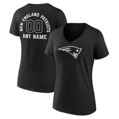 New England Patriots Women's Personalized Name & Number Monochrome V-Neck T-Shirt - Black - NFL