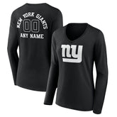 New York Giants Women's Personalized Name & Number Monochrome Long Sleeve V-Neck T-Shirt - Black - NFL