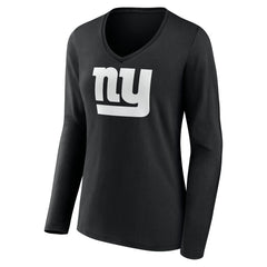 New York Giants Women's Personalized Name & Number Monochrome Long Sleeve V-Neck T-Shirt - Black - NFL