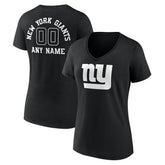 New York Giants Women's Personalized Name & Number Monochrome V-Neck T-Shirt - Black - NFL