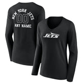 New York Jets Women's Personalized Name & Number Monochrome Long Sleeve V-Neck T-Shirt - Black - NFL