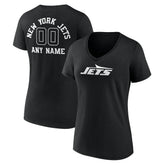 New York Jets Women's Personalized Name & Number Monochrome V-Neck T-Shirt - Black - NFL