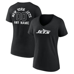 New York Jets Women's Personalized Name & Number Monochrome V-Neck T-Shirt - Black - NFL