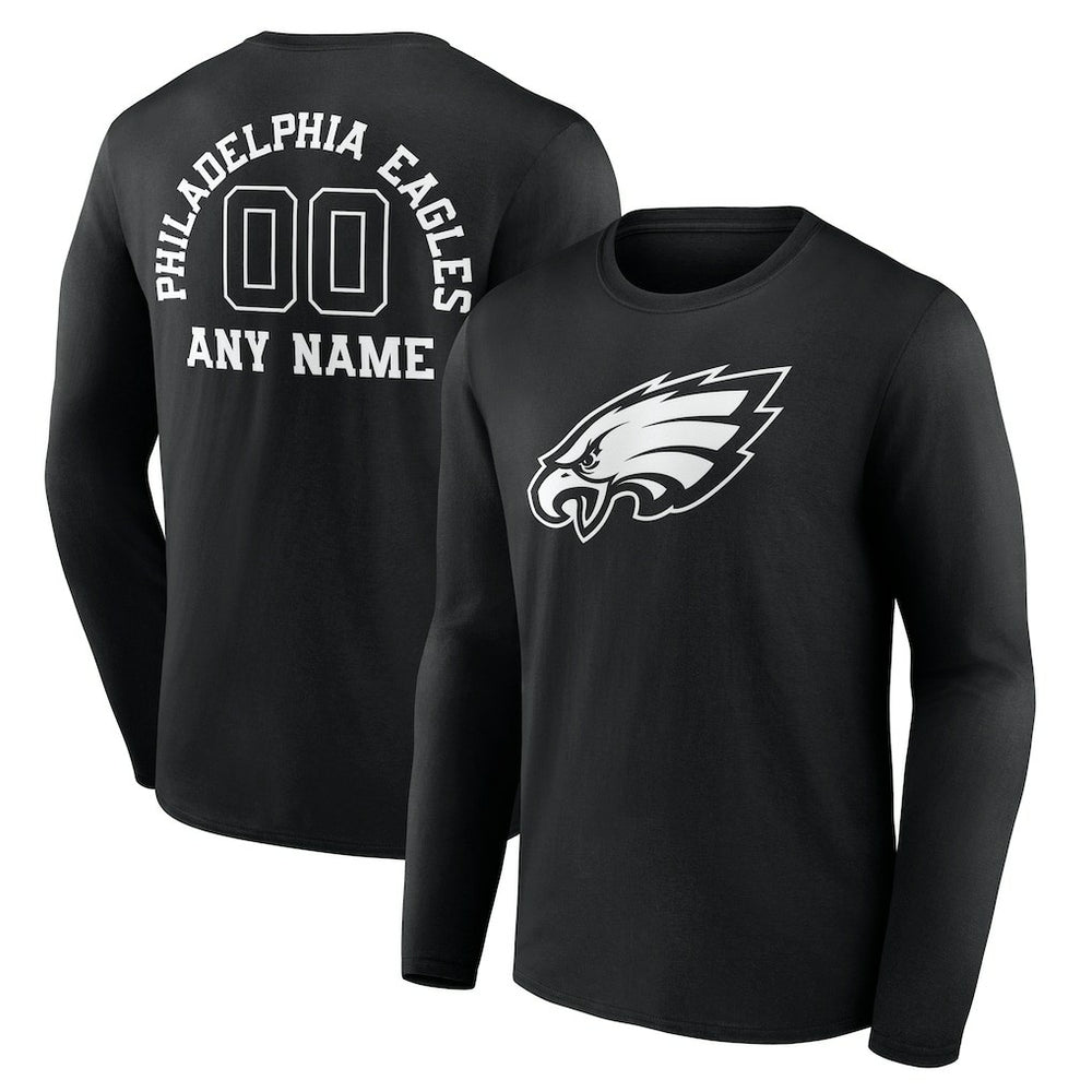 Philadelphia Eagles Personalized Name & Number Monochrome Long Sleeve T-Shirt - Black - NFL