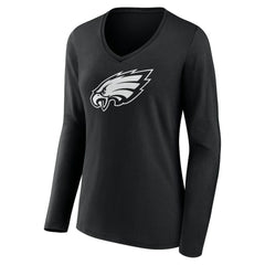 Philadelphia Eagles Women's Personalized Name & Number Monochrome Long Sleeve V-Neck T-Shirt - Black - NFL