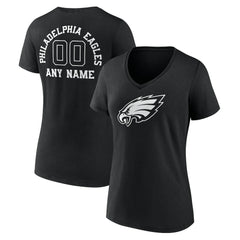 Philadelphia Eagles Women's Personalized Name & Number Monochrome V-Neck T-Shirt - Black - NFL