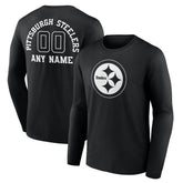 Pittsburgh Steelers Personalized Name & Number Monochrome Long Sleeve T-Shirt - Black - NFL