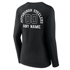 Pittsburgh Steelers Women's Personalized Name & Number Monochrome Long Sleeve V-Neck T-Shirt - Black - NFL