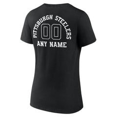 Pittsburgh Steelers Women's Personalized Name & Number Monochrome V-Neck T-Shirt - Black - NFL