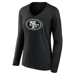 San Francisco 49ers Women's Personalized Name & Number Monochrome Long Sleeve V-Neck T-Shirt - Black - NFL