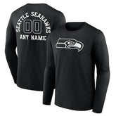 Seattle Seahawks Personalized Name & Number Monochrome Long Sleeve T-Shirt - Black - NFL