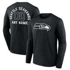 Seattle Seahawks Personalized Name & Number Monochrome Long Sleeve T-Shirt - Black - NFL