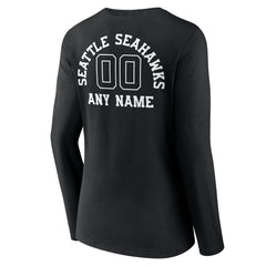 Seattle Seahawks Women's Personalized Name & Number Monochrome Long Sleeve V-Neck T-Shirt - Black - NFL