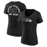 Seattle Seahawks Women's Personalized Name & Number Monochrome V-Neck T-Shirt - Black - NFL
