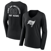 Tampa Bay Buccaneers Women's Personalized Name & Number Monochrome Long Sleeve V-Neck T-Shirt - Black - NFL