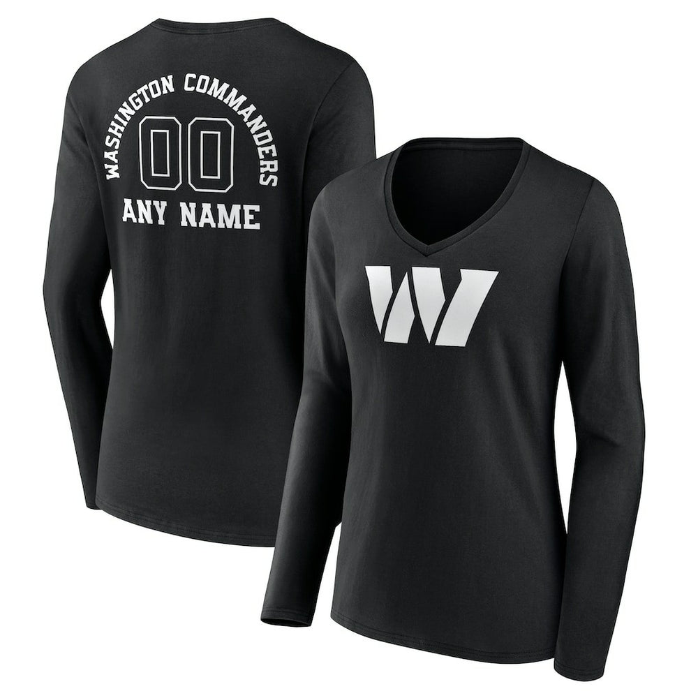 Washington Commanders Women's Personalized Name & Number Monochrome Long Sleeve V-Neck T-Shirt - Black - NFL
