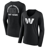 Washington Commanders Women's Personalized Name & Number Monochrome Long Sleeve V-Neck T-Shirt - Black - NFL