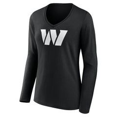 Washington Commanders Women's Personalized Name & Number Monochrome Long Sleeve V-Neck T-Shirt - Black - NFL