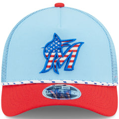 Miami Marlins New Era 2025 Fourth of July 9FORTY A-Frame M-Crown Adjustable Trucker Hat Sale