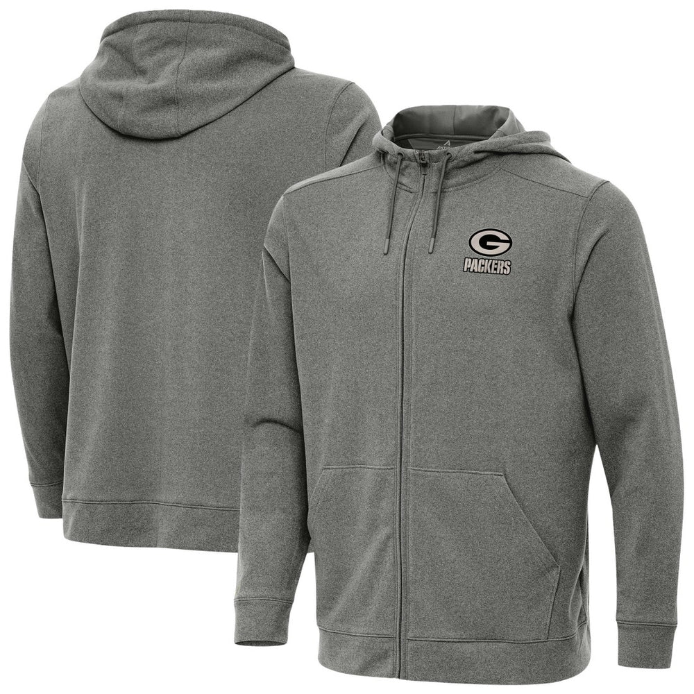 Green Bay Packers Antigua Effortless Full-Zip Hoodie Jacket - Heather Black - NFL