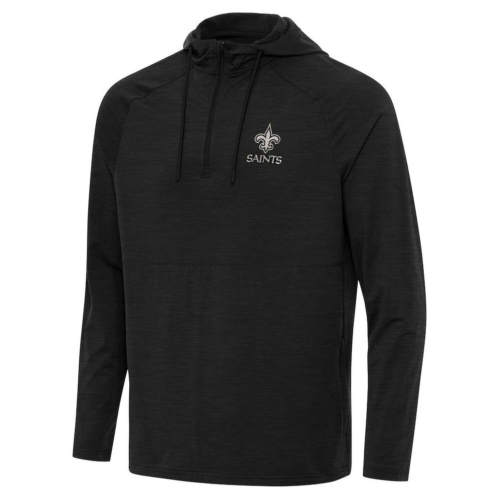 New Orleans Saints Antigua Spikes Raglan Quarter-Zip Hoodie - Heather Black - NFL