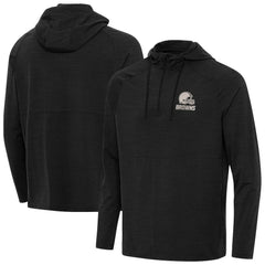 Cleveland Browns Antigua Spikes Raglan Quarter-Zip Hoodie - Heather Black - NFL