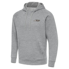 New York Jets Antigua Brushed Carbon Victory Pullover Hoodie - Heather Gray - NFL