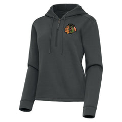 Chicago Blackhawks Antigua Women's Contemporary Quarter-Zip Hoodie - Pewter | NHL Lifestyle