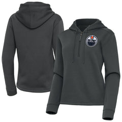 Edmonton Oilers Antigua Women's Contemporary Quarter-Zip Hoodie - Pewter | NHL on sale