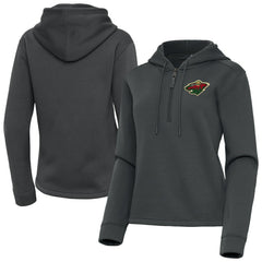 Minnesota Wild Antigua Women's Contemporary Quarter-Zip Hoodie - Pewter | NHL Clearance
