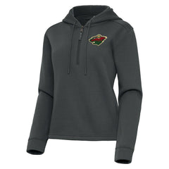 Minnesota Wild Antigua Women's Contemporary Quarter-Zip Hoodie - Pewter | NHL Clearance