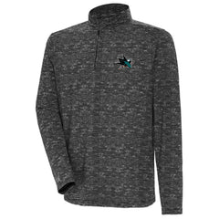 Men's San Jose Sharks Antigua Determined Quarter-Zip Sweatshirt - Heather Black | NHL Lifestyle