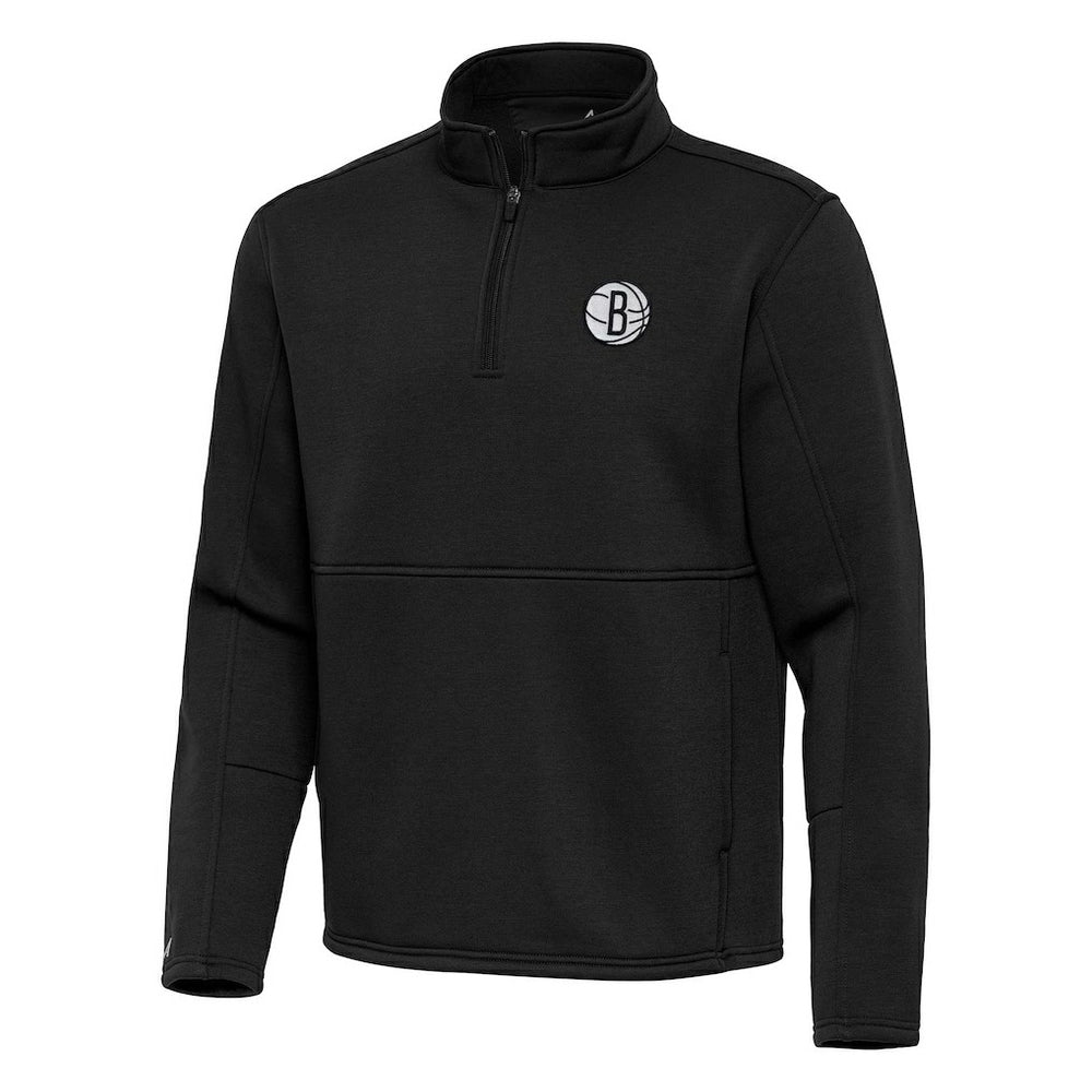 Brooklyn Nets Antigua Twist Quarter-Zip Pullover Top - Black