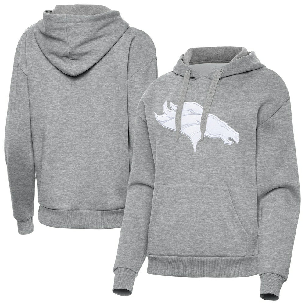 Denver Broncos Antigua Women's Victory Pullover Hoodie - Heather Gray - NFL