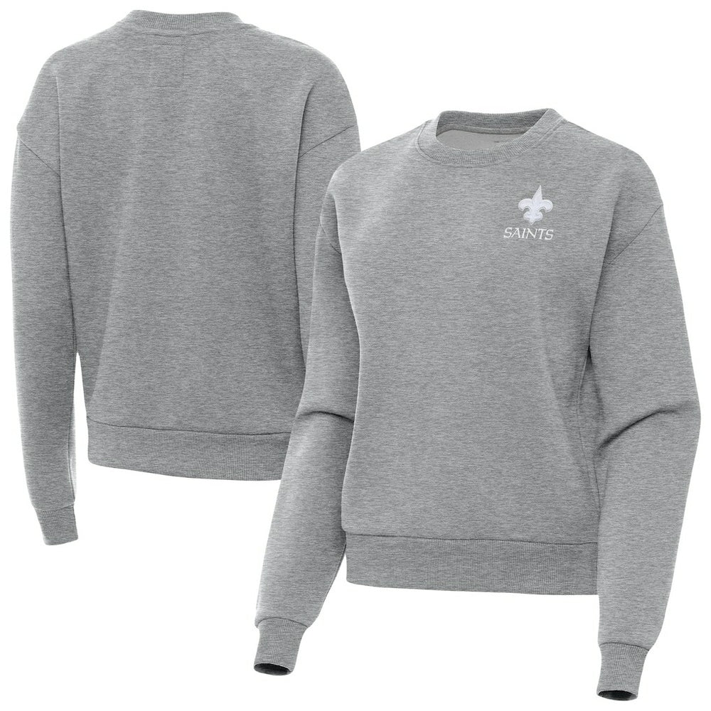 New Orleans Saints Antigua Women's Victory Crew Pullover Sweatshirt - Heather Gray - NFL