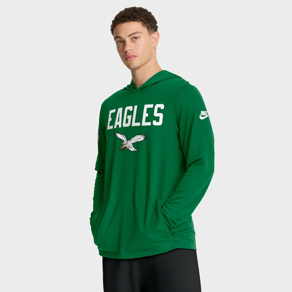 Philadelphia Eagles Sideline Pass Accuracy Dri-FIT Long Sleeve Hoodie T-Shirt - Kelly Green - Nike