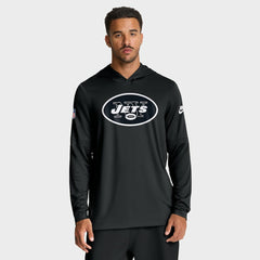 New York Jets Sideline Pass Accuracy Dri-FIT Long Sleeve Hoodie T-Shirt - Black - Nike