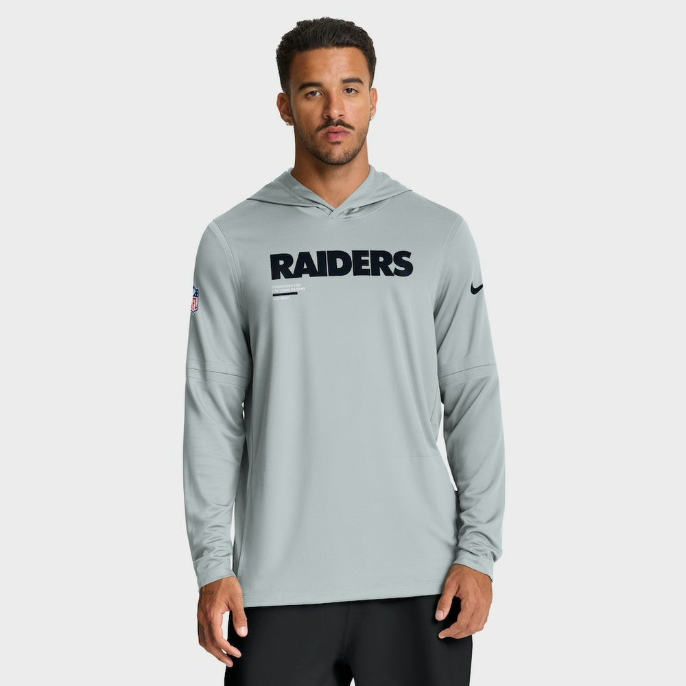 Las Vegas Raiders Sideline Pure Fury Performance Long Sleeve Hoodie T-Shirt - Silver - Nike