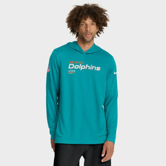 Miami Dolphins Sideline Pure Fury Performance Long Sleeve Hoodie T-Shirt - Aqua - Nike