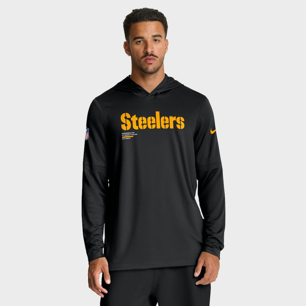 Pittsburgh Steelers Big & Tall Sideline Dri-FIT Long Sleeve Hoodie T-Shirt - Black - Nike