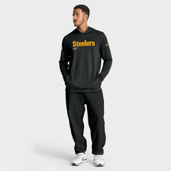 Pittsburgh Steelers Big & Tall Sideline Dri-FIT Long Sleeve Hoodie T-Shirt - Black - Nike