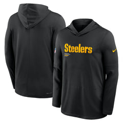 Pittsburgh Steelers Big & Tall Sideline Dri-FIT Long Sleeve Hoodie T-Shirt - Black - Nike