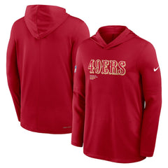 San Francisco 49ers Big & Tall Sideline Dri-FIT Long Sleeve Hoodie T-Shirt - Scarlet - Nike