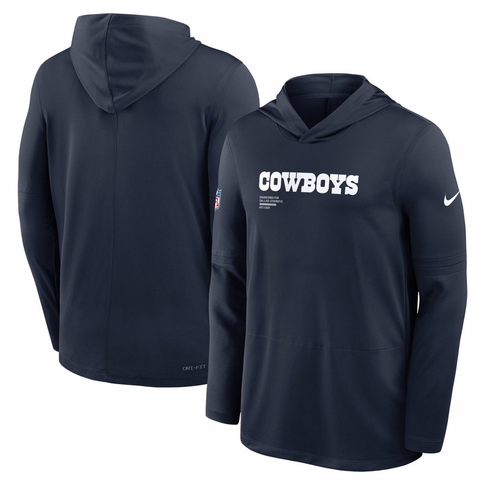 Dallas Cowboys Big & Tall Sideline Dri-FIT Long Sleeve Hoodie T-Shirt - Navy - Nike