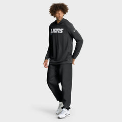 Detroit Lions Big & Tall Sideline Dri-FIT Long Sleeve Hoodie T-Shirt - Black - Nike