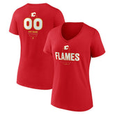 Calgary Flames Women's Personalized Name & Number Midfielder V-Neck T-Shirt - Red | NHL near me
