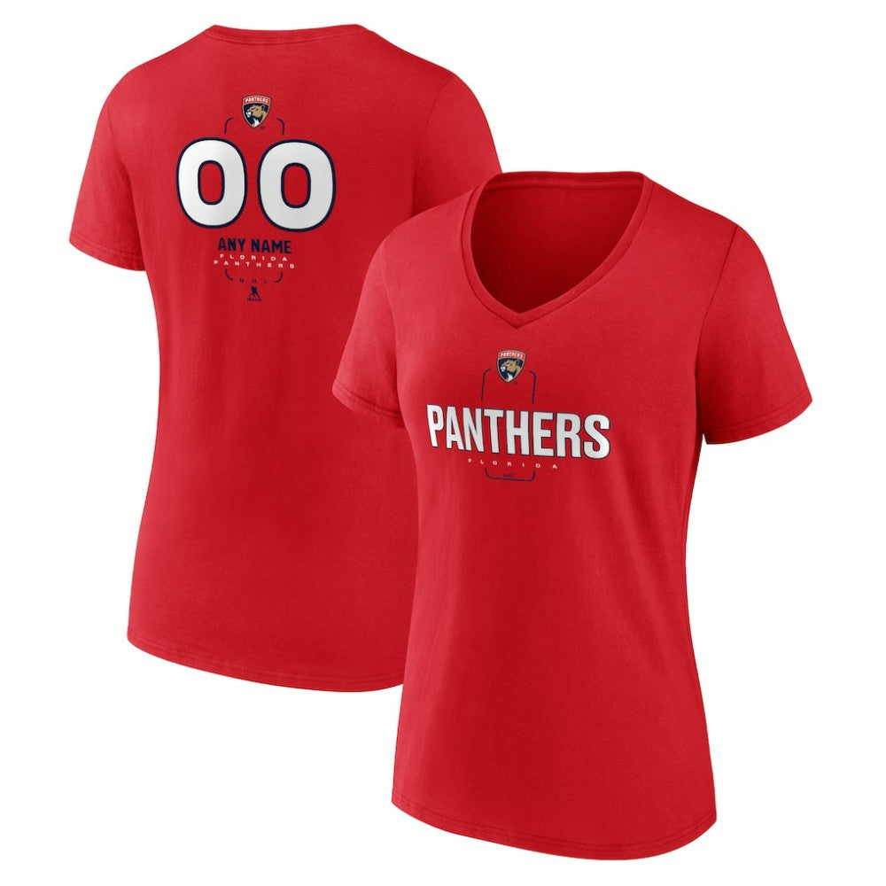 Florida Panthers Women's Personalized Name & Number Midfielder V-Neck T-Shirt - Red | NHL Clearance
