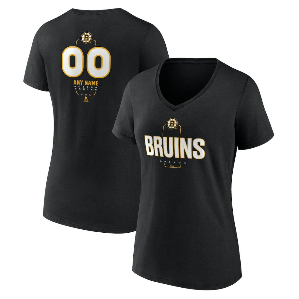Boston Bruins Women's Personalized Name & Number Midfielder V-Neck T-Shirt - Black | NHL Clearance