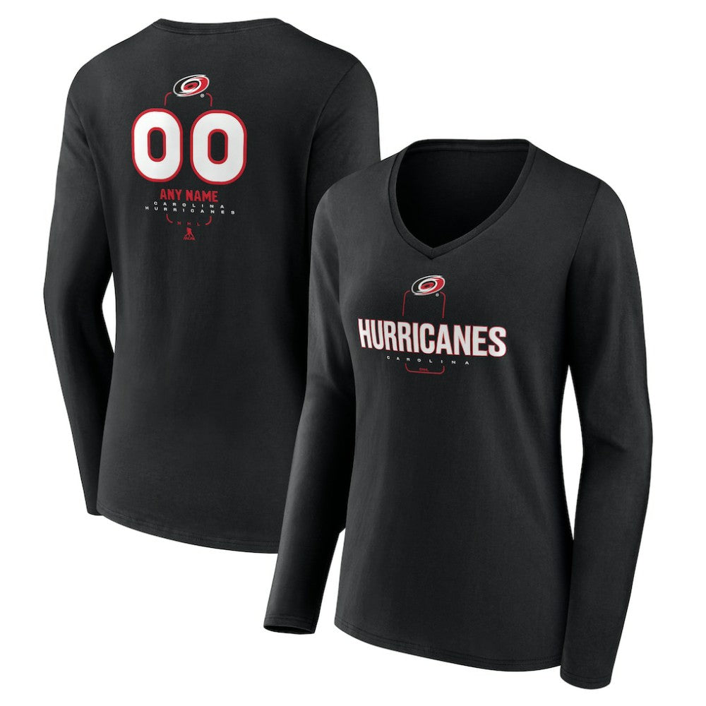 Carolina Hurricanes Women's Personalized Name & Number Midfielder Long Sleeve V-Neck T-Shirt - Black | NHL Lifestyle